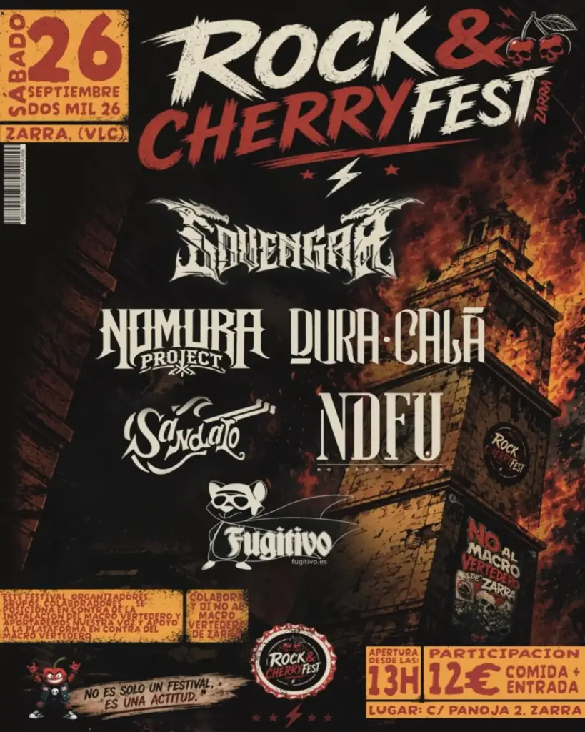 Cartel del Rock & Cherry Fest 2026 en Zarra, sábado 26 de septiembre, con Fugitivo en el cartel